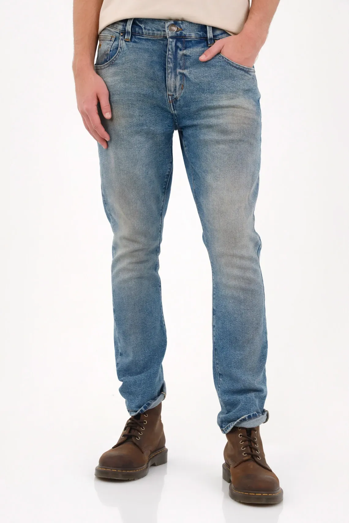 Jean slim con lavado desgastado en denim para hombre
