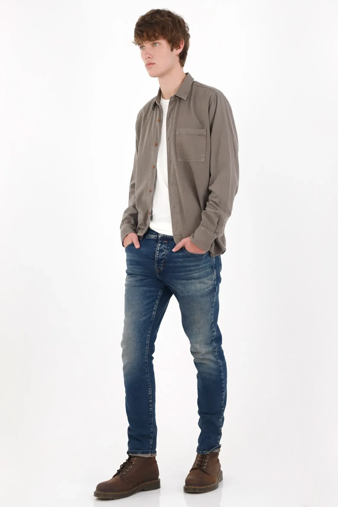 Jean skinny con lavado desgastado en algodón azul clásico para hombre