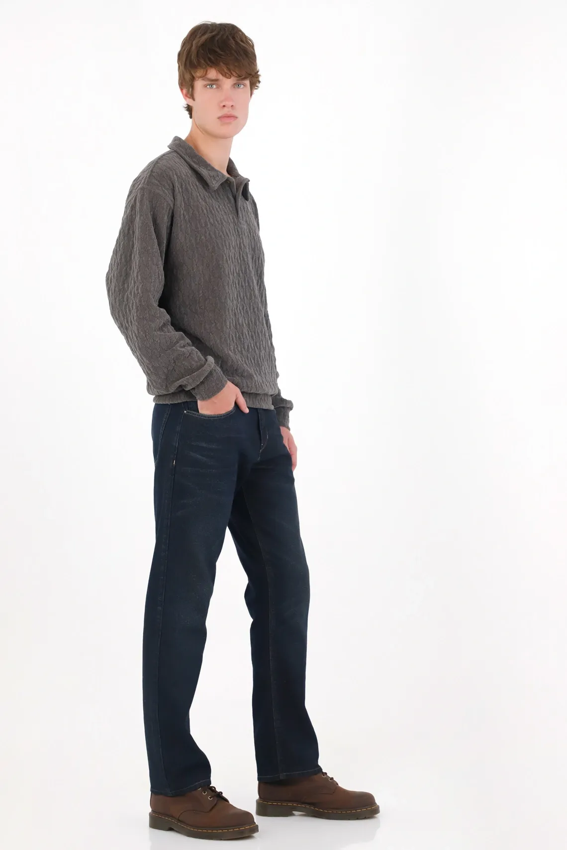 Buzo ajuste relajado con textura en gris para hombre