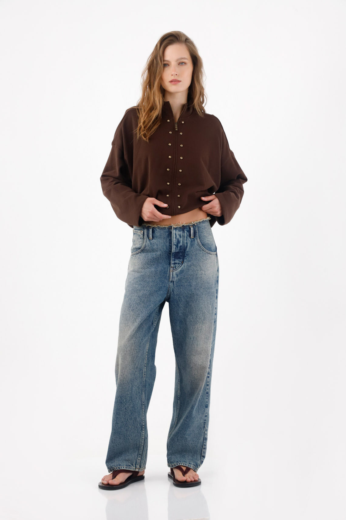 Jeans recto en denim con efecto vintage difuminado para mujer