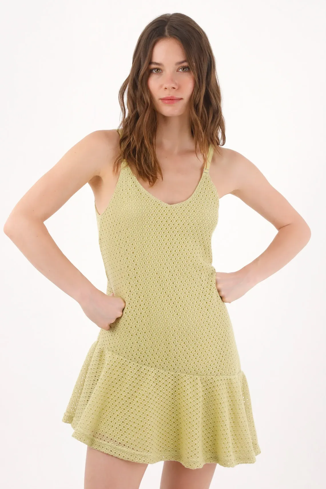 Vestido corto fit relajado estilo tejido en algodón verde lima para mujer