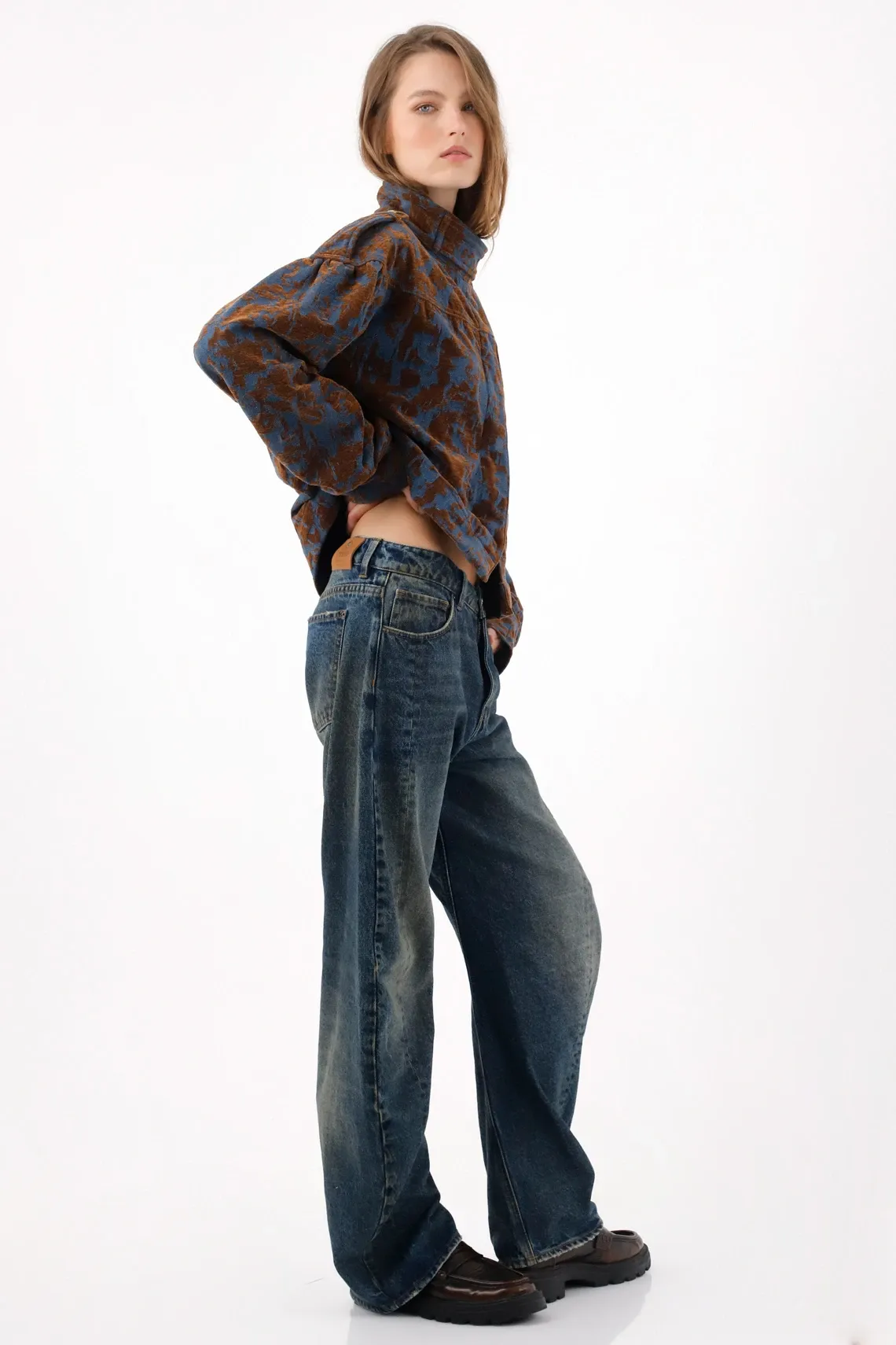 Jeans wide leg tiro alto lavado vintage para mujer