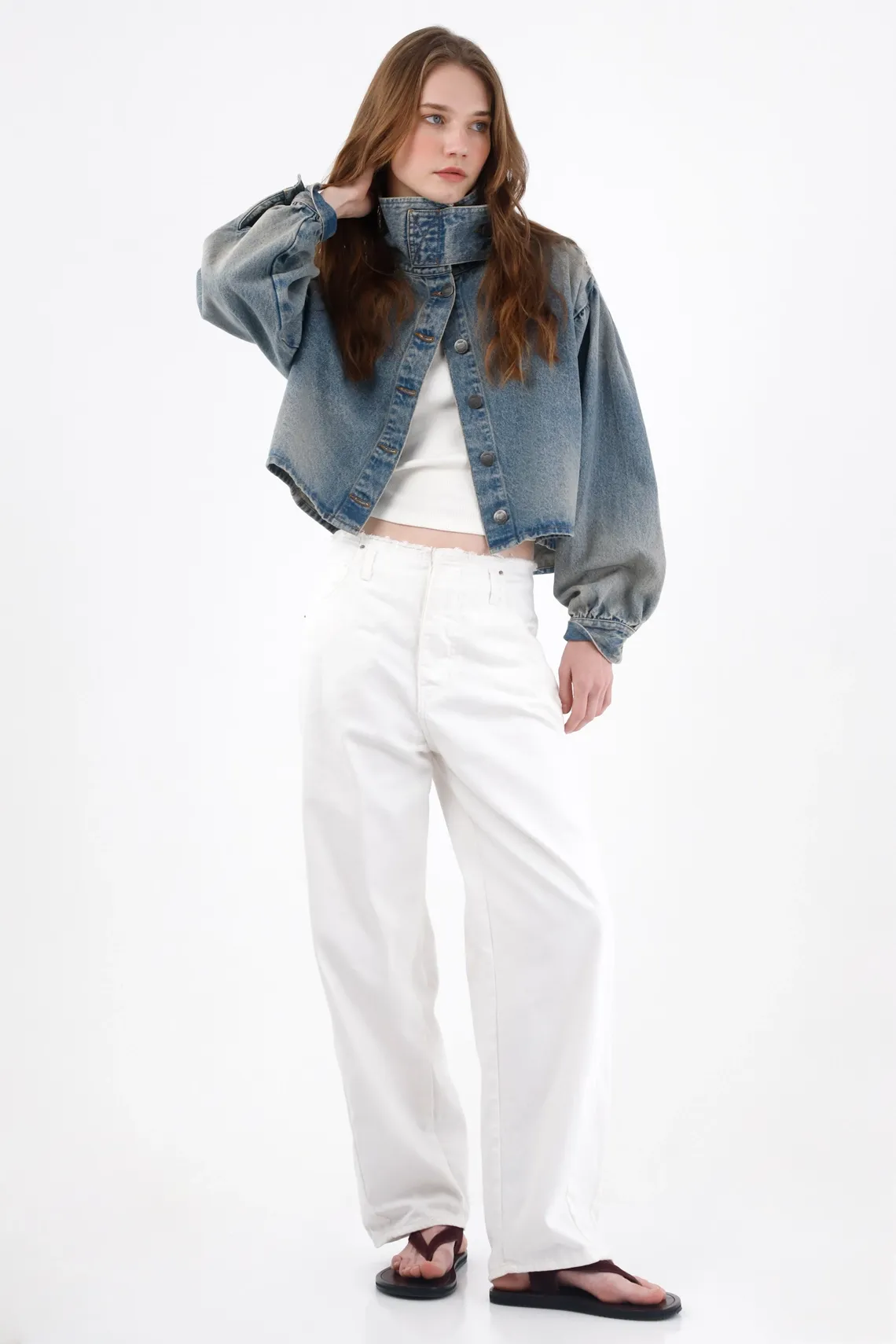 Jean Horseshoe con desflecado crudo para mujer