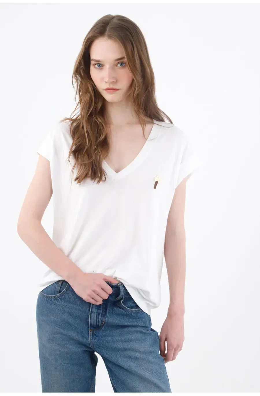 Camiseta relaxed con mini aplique en de algodón blanco para mujer