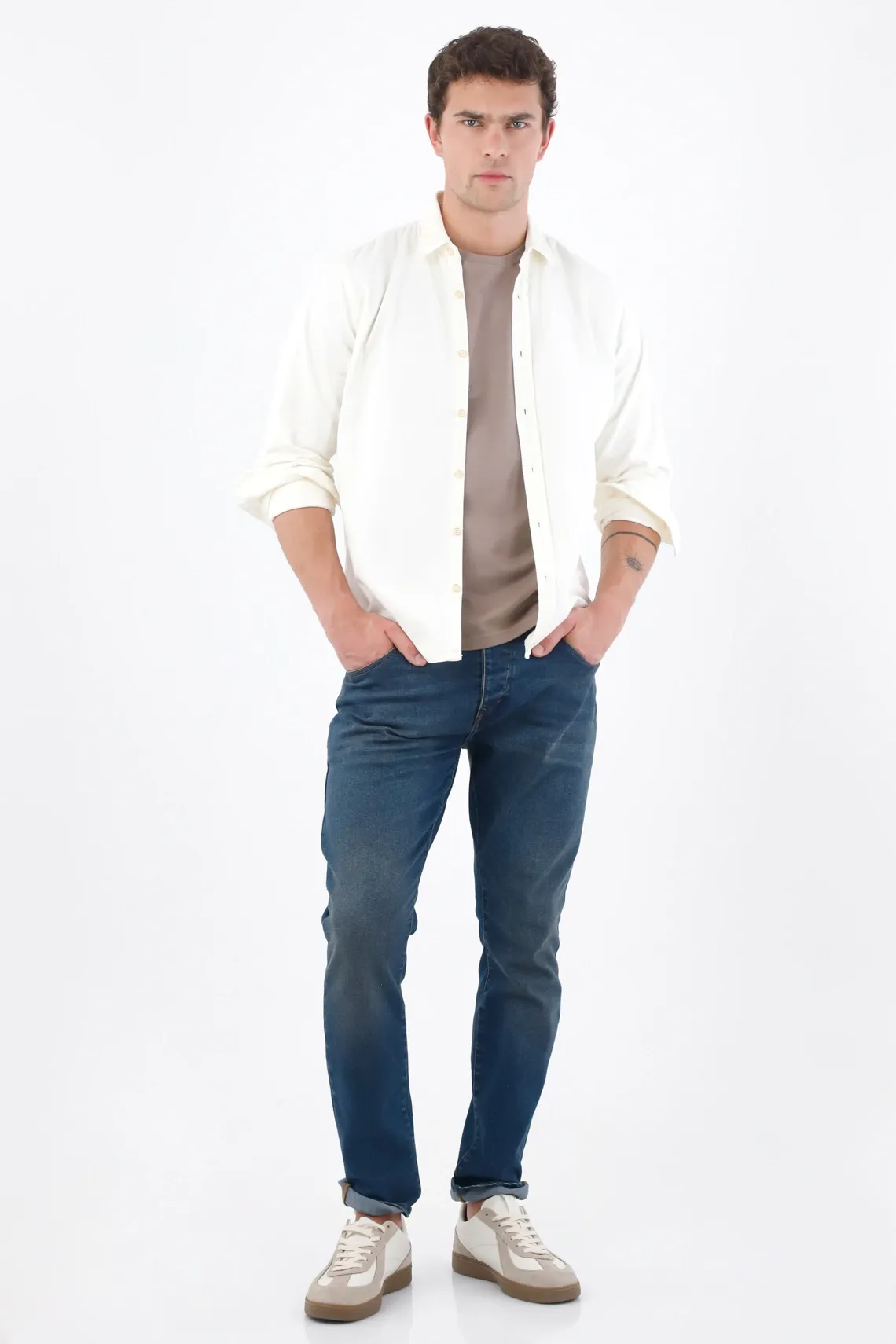 Jean skinny con lavado índigo medio en denim de algodón azul para hombre