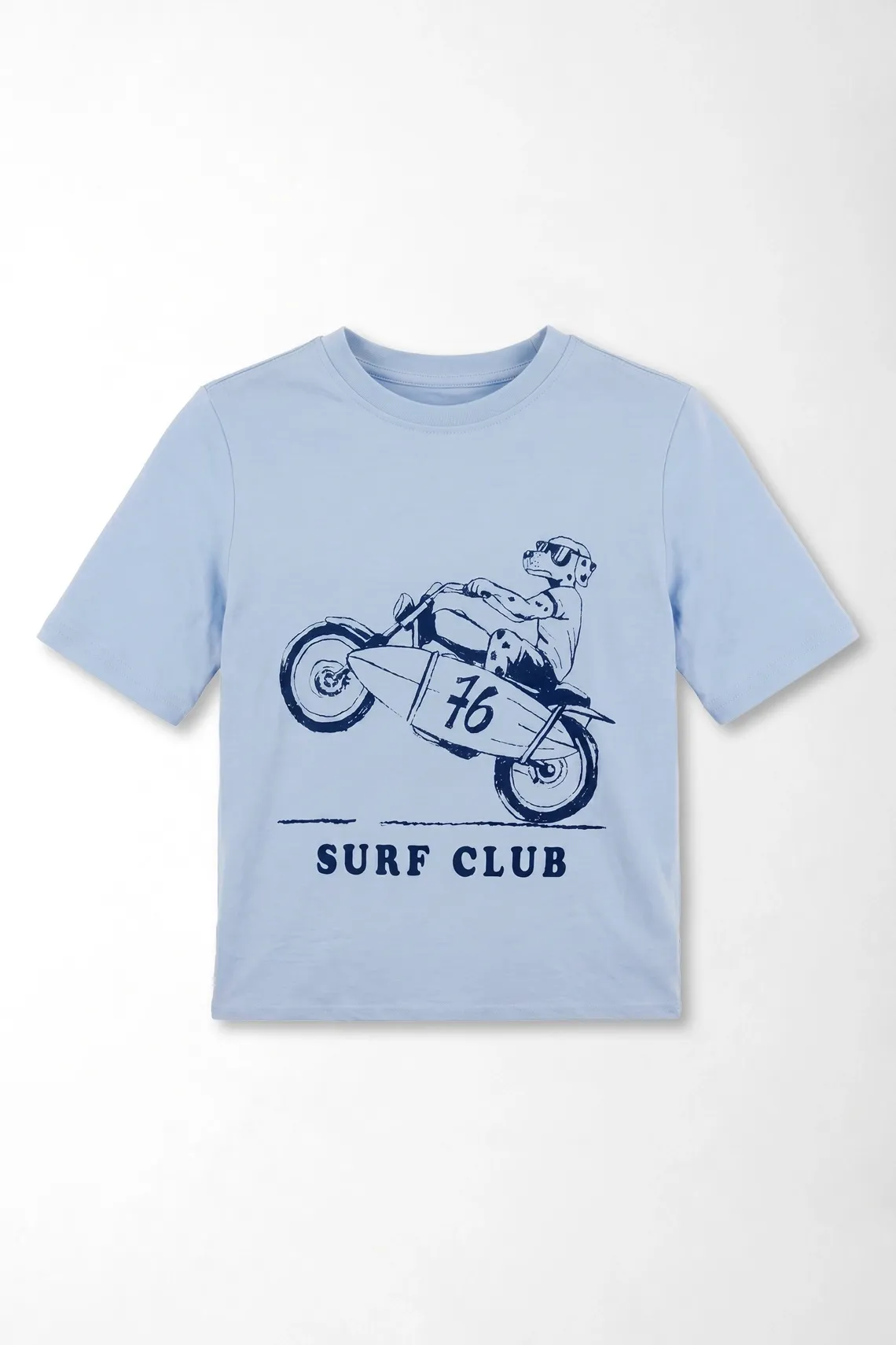 Camiseta regular fit con gráfico Surf Club en algodón azul cielo para niño