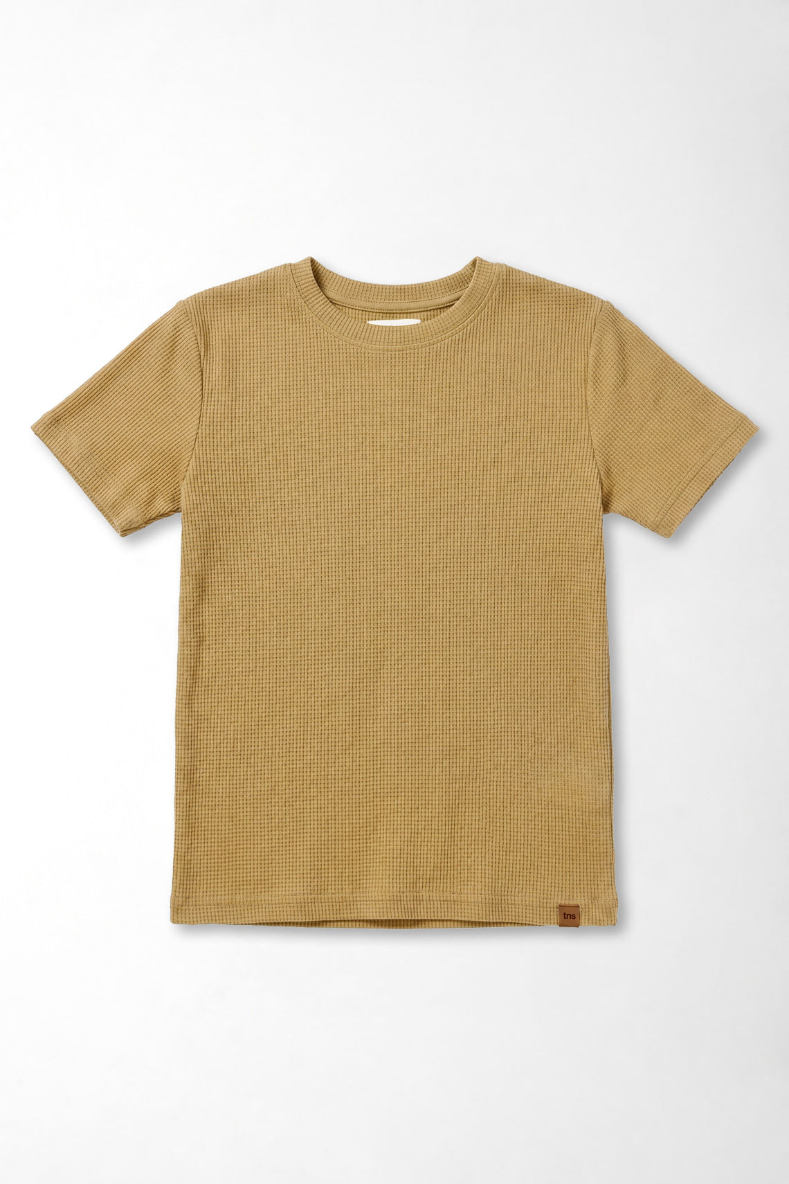 Camiseta regular con textura waffle de algodón camel para niño