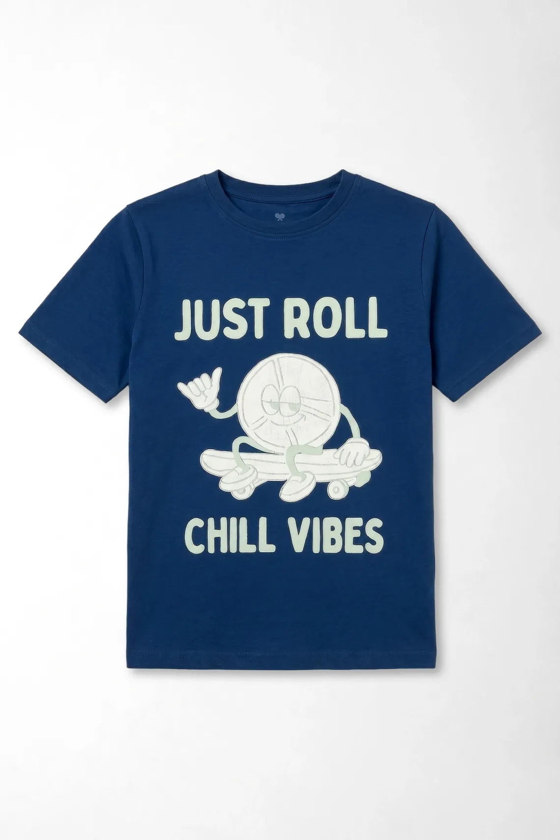 Camiseta gráfica fit clásico con Just Roll Chill Vibes de algodón azul marino para niño