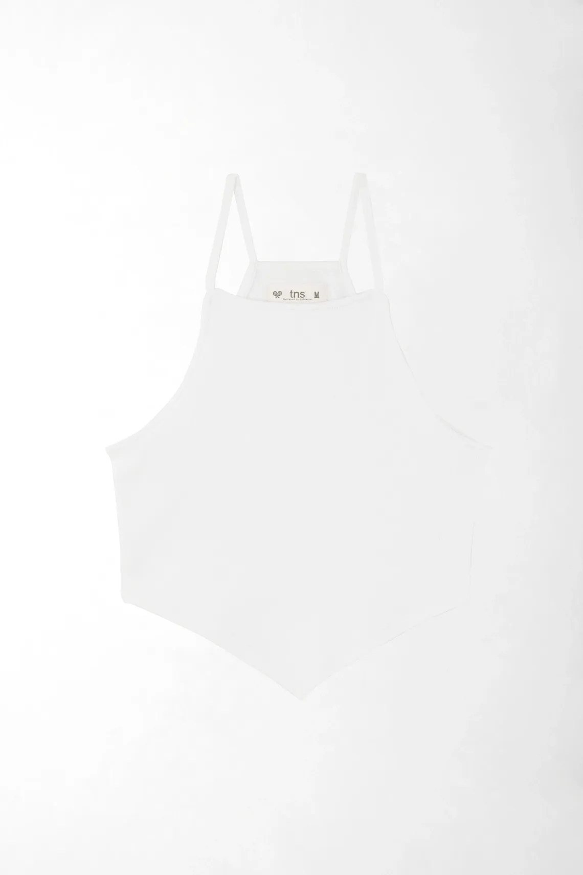 Top ajustado con bajo pañuelo en algodón blanco para mujer