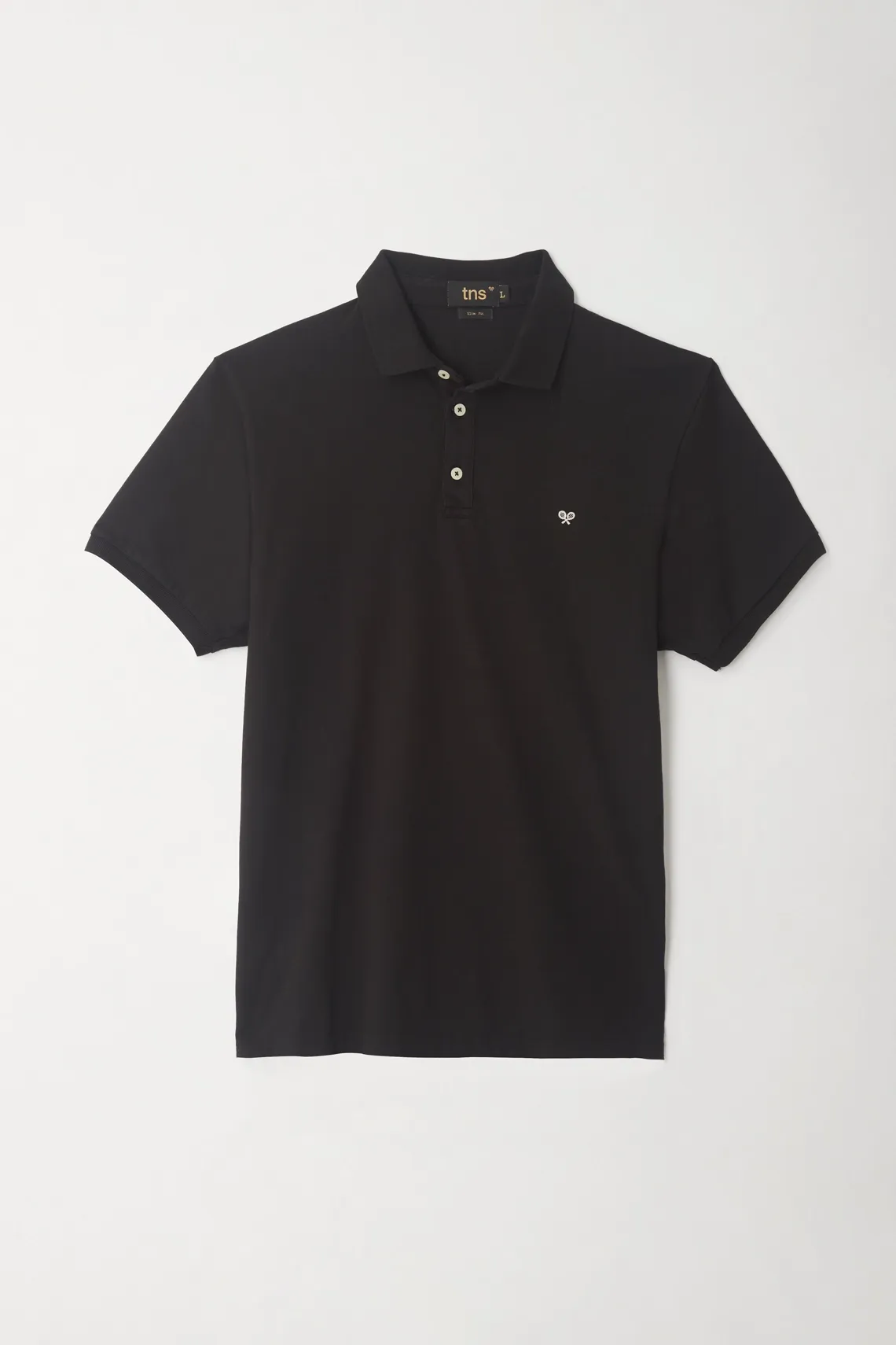 Polo negra cuello tejido para hombre